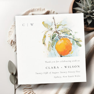 Boho Abstract Sketchy Orange Garden Wedding Napkins