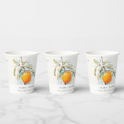 Boho Abstract Sketchy Orange Garden Wedding Paper Cups
