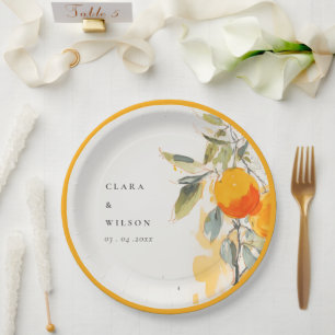 Boho Abstract Sketchy Orange Garden Wedding Paper Plates