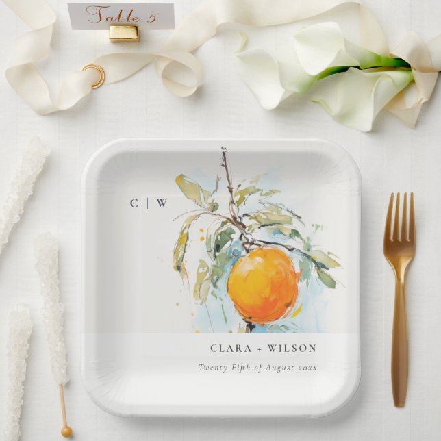 Boho Abstract Sketchy Orange Garden Wedding Paper Plates (Wedding)