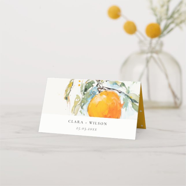 Boho Abstract Sketchy Orange Garden Wedding Place Card (Front)