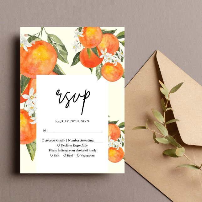 Boho Abstract Sketchy Orange Garden Wedding RSVP Card (Creator Uploaded)