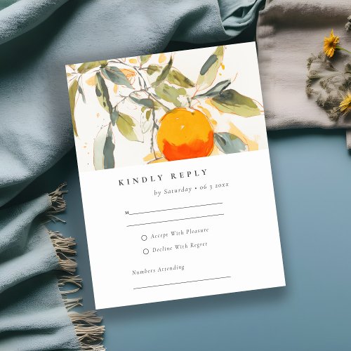 Boho Abstract Sketchy Orange Garden Wedding RSVP Card