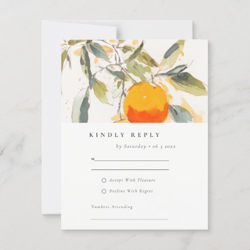 Boho Abstract Sketchy Orange Garden Wedding RSVP Card