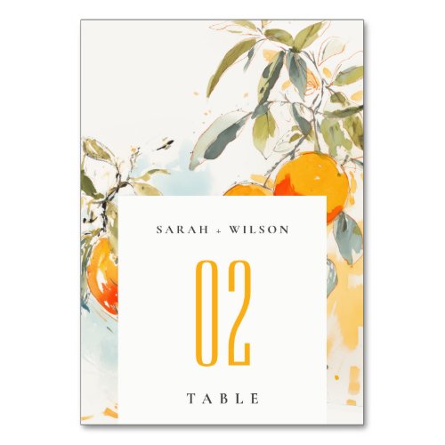 Boho Abstract Sketchy Orange Garden Wedding Table Number