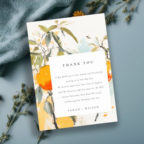 Boho Abstract Sketchy Orange Garden Wedding Thank You Card