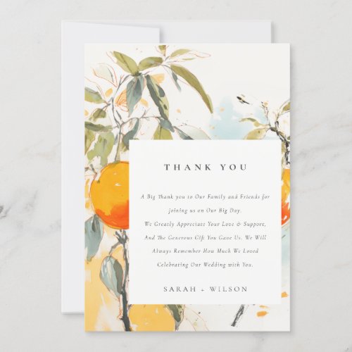 Boho Abstract Sketchy Orange Garden Wedding Thank You Card