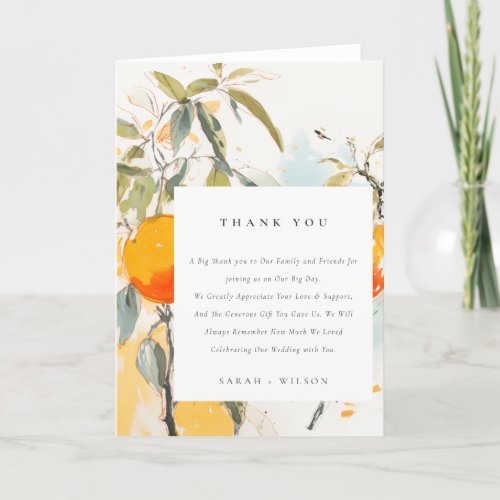 Boho Abstract Sketchy Orange Garden Wedding Thank You Card