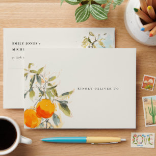 Boho Abstract Sketchy Orange Ivory Wedding Envelope