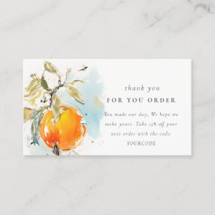 Boho Abstract Sketchy Orange Thank You For Order Business Card