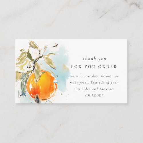 Boho Abstract Sketchy Orange Thank You For Order Business Card