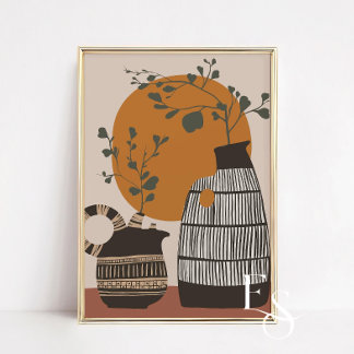 Boho Abstract Still Life Wall Art with Vases