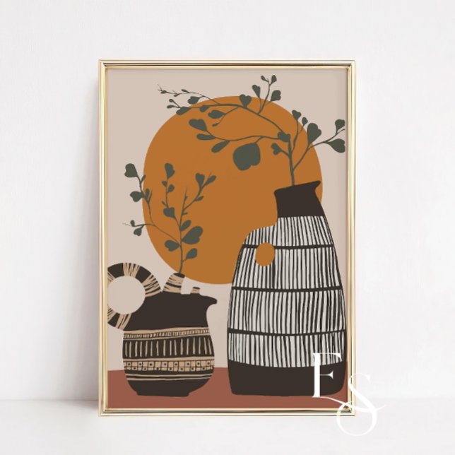 Boho Abstract Still Life Wall Art with Vases (Boho Abstract Still Life Wall Art with Vases – Minimalist Earth Tone Botanical art)