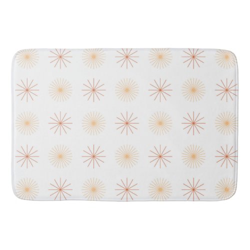 Boho abstract sun starburst peach orange white bath mat