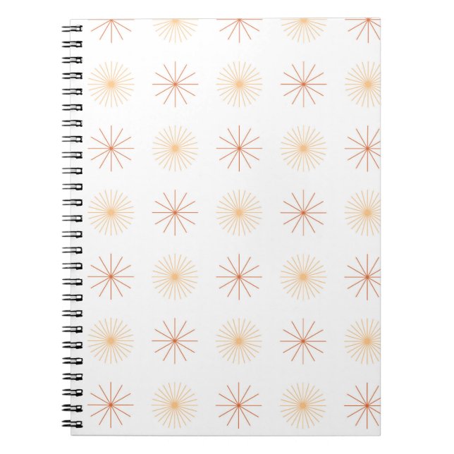 Boho abstract sun starburst peach orange white  notebook (Front)