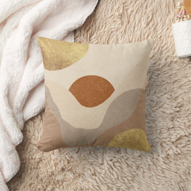 Boho Abstract Terracotta Sand Gold Throw Pillow (Blanket)