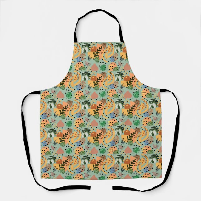 boho abstract tropical pattern -minimal leaf desig apron (Front)