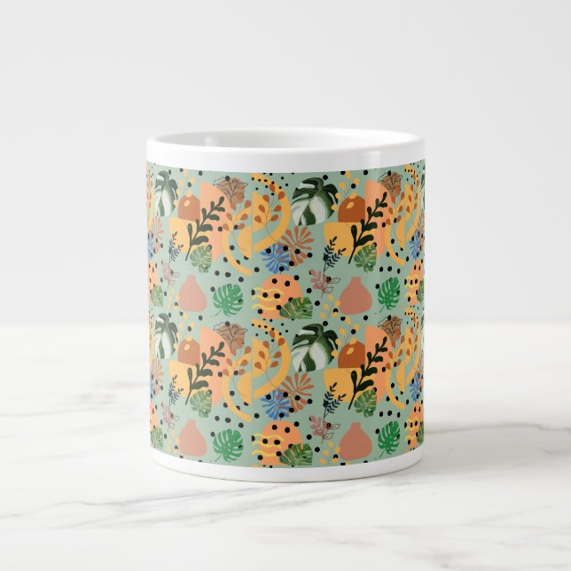 boho abstract tropical pattern -minimal leaf desig giant coffee mug (Front)