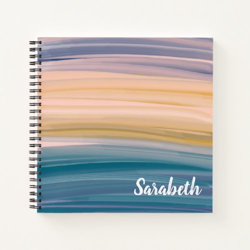 Boho Abstract Watercolor Brush Strokes Earthy Blue Notebook