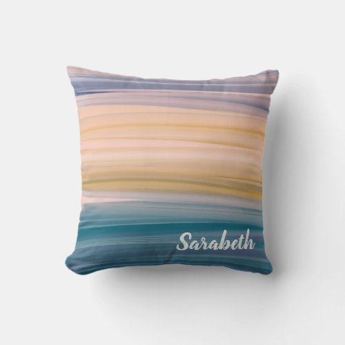 Boho Abstract Watercolor Brush Strokes Earthy Blue Throw Pillow