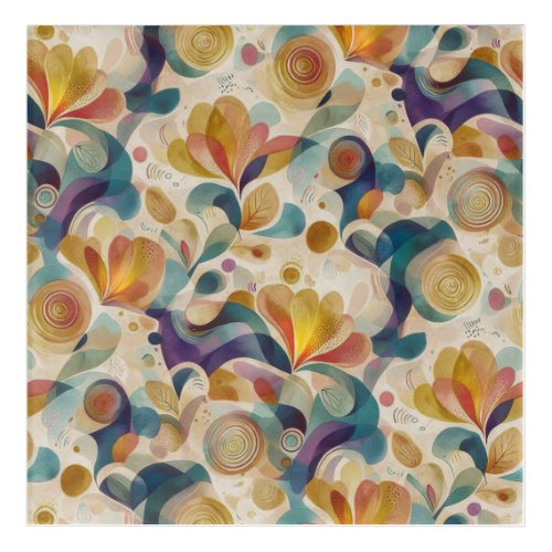 Boho Abstract Watercolor Floral Swirl Gold Teal Acrylic Print