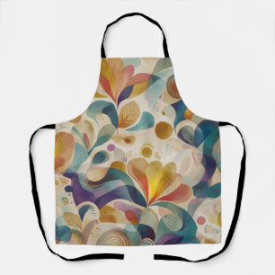 Boho Abstract Watercolor Floral Swirl Gold Teal Apron