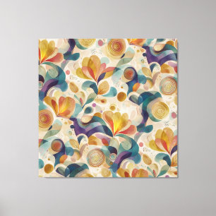 Boho Abstract Watercolor Floral Swirl Gold Teal Canvas Print