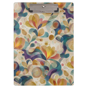 Boho Abstract Watercolor Floral Swirl Gold Teal Clipboard