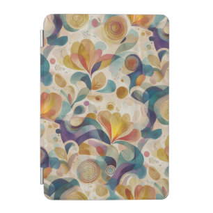 Boho Abstract Watercolor Floral Swirl Gold Teal iPad Mini Cover