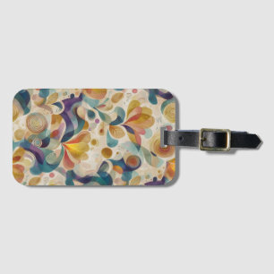 Boho Abstract Watercolor Floral Swirl Gold Teal Luggage Tag