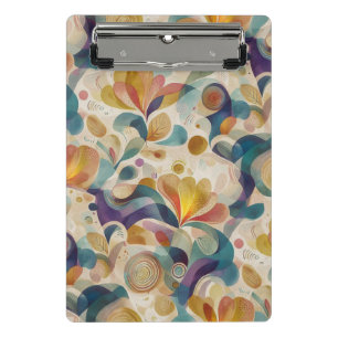 Boho Abstract Watercolor Floral Swirl Gold Teal Mini Clipboard