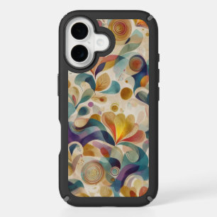 Boho Abstract Watercolor Floral Swirl Gold Teal iPhone 16 Case