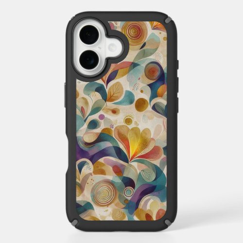 Boho Abstract Watercolor Floral Swirl Gold Teal  iPhone 16 Case