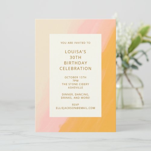 Boho Abstract Watercolor Pink Yellow 30th Birthday Invitation