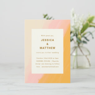 Boho Abstract Watercolor Pink Yellow Wedding Invitation