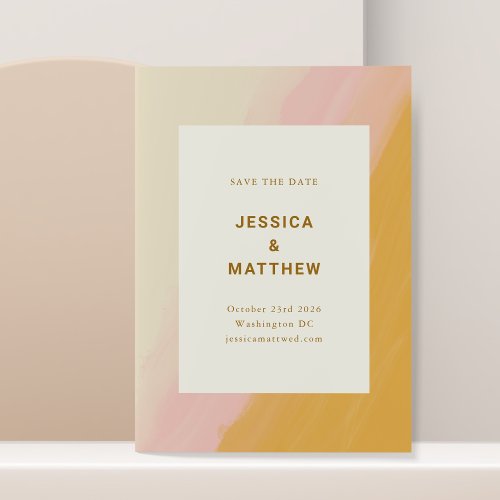 Boho Abstract Watercolor Pink Yellow Wedding  Save The Date
