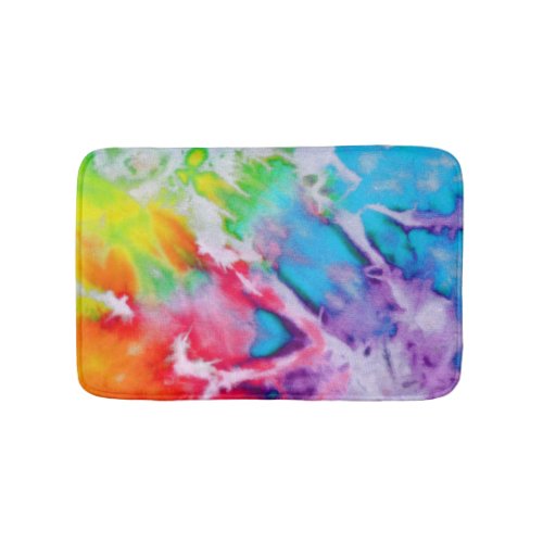 Boho Abstract Watercolor Rainbow Batik Tie Dye Art Bath Mat