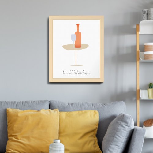 Boho Abstract Wine Glass Bottle Custom Quote Framed Art
