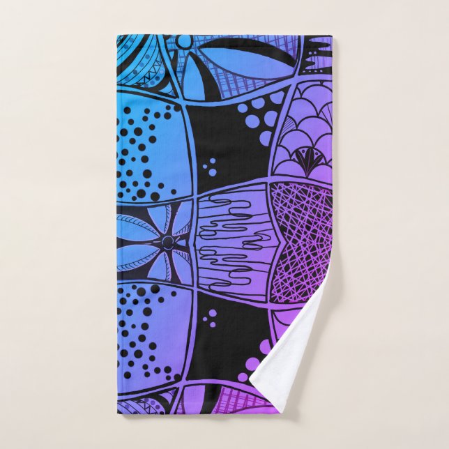 Boho Abstract Zen Doodle Hand Towel – Vibrant Blue (Hand Towel)