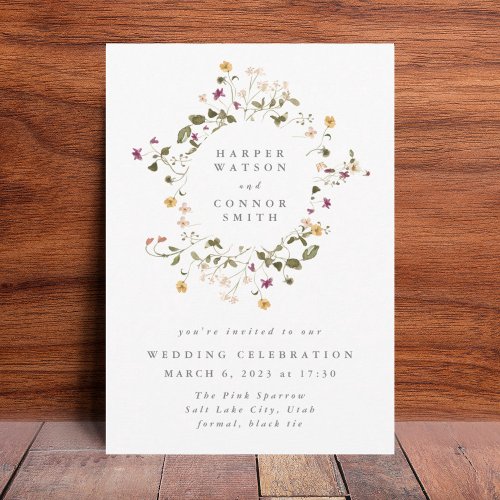 Boho Abundance Dried Wildflower Pampas Wedding Invitation