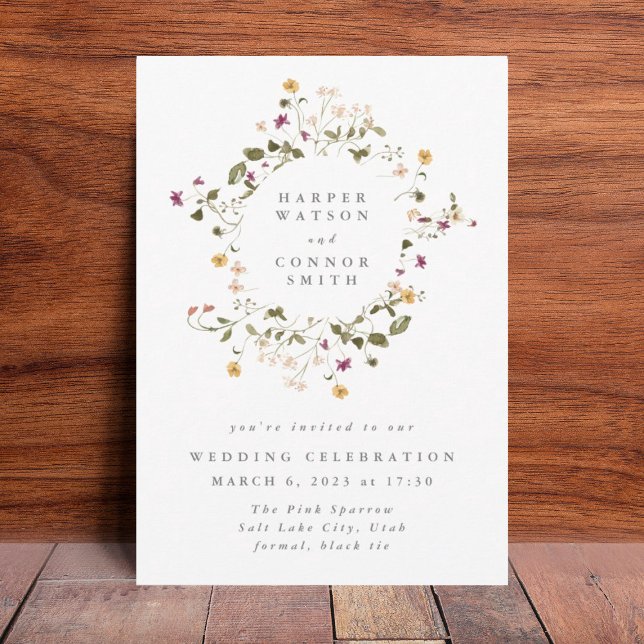 Boho Abundance Dried Wildflower Pampas Wedding Invitation (Creator Uploaded)