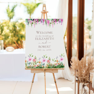 Boho Acacia and Wildflowers Wedding Welcome Foam Board