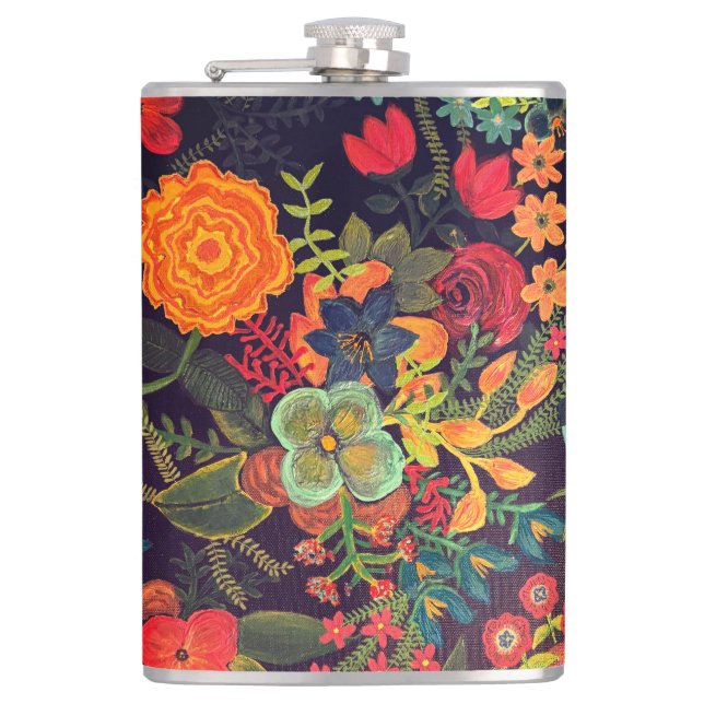 Boho Acrylic Painting Floral Design Flask (Front)
