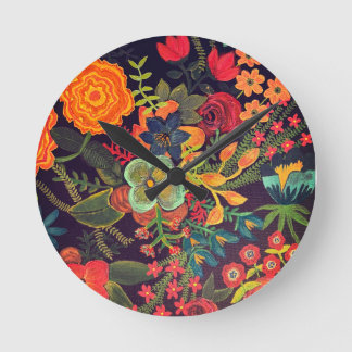 Boho Acrylic Painting Floral Design Round Clock