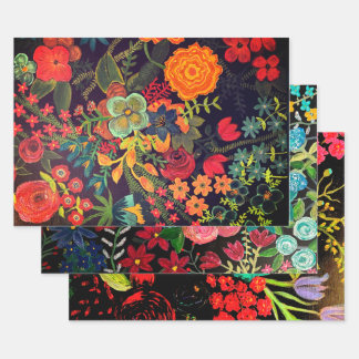 Boho Acrylic Painting Floral Design Wrapping Paper Sheets