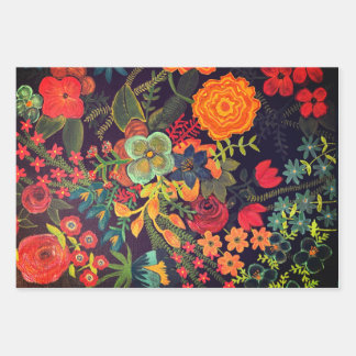 Boho Acrylic Painting Floral Design Wrapping Paper Sheets