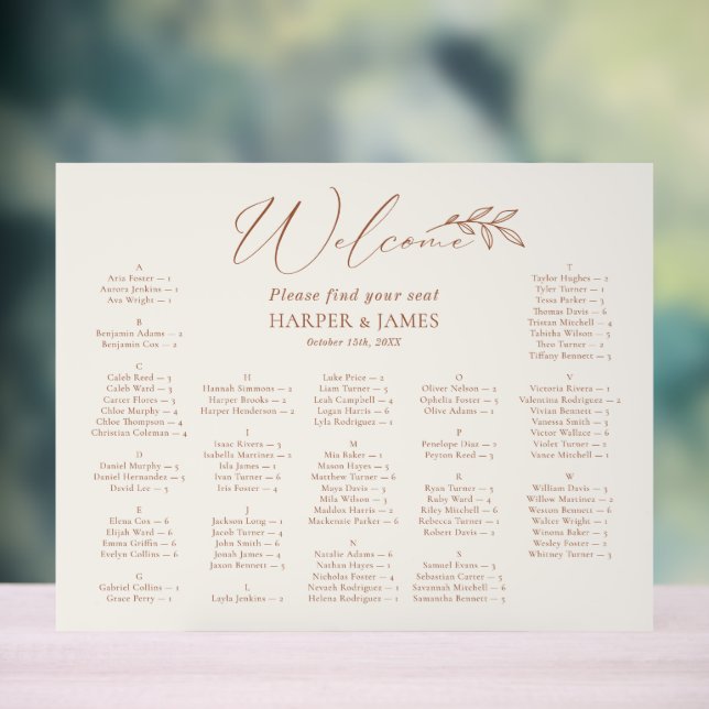 Boho Acrylic Wedding Alphabetical Seating Chart  (Neutral)