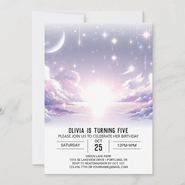 Boho Adorable Celestial Digital Birthday Invitation (Front)