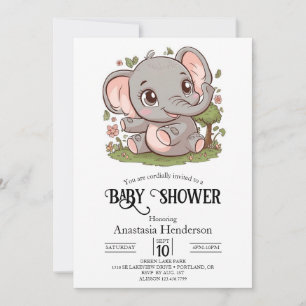 Boho Adorable Elephant Digital Baby Shower Invitation