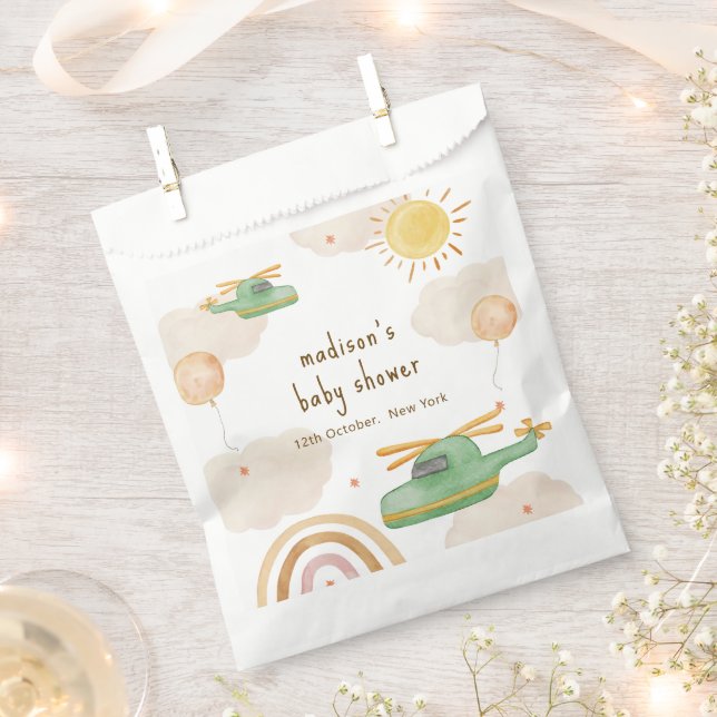 Boho Adventure Helicopter Airplane Baby Shower Favor Bag (Clipped)